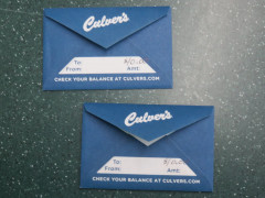 2 each $10.00 gift cards. Donated by Culvers